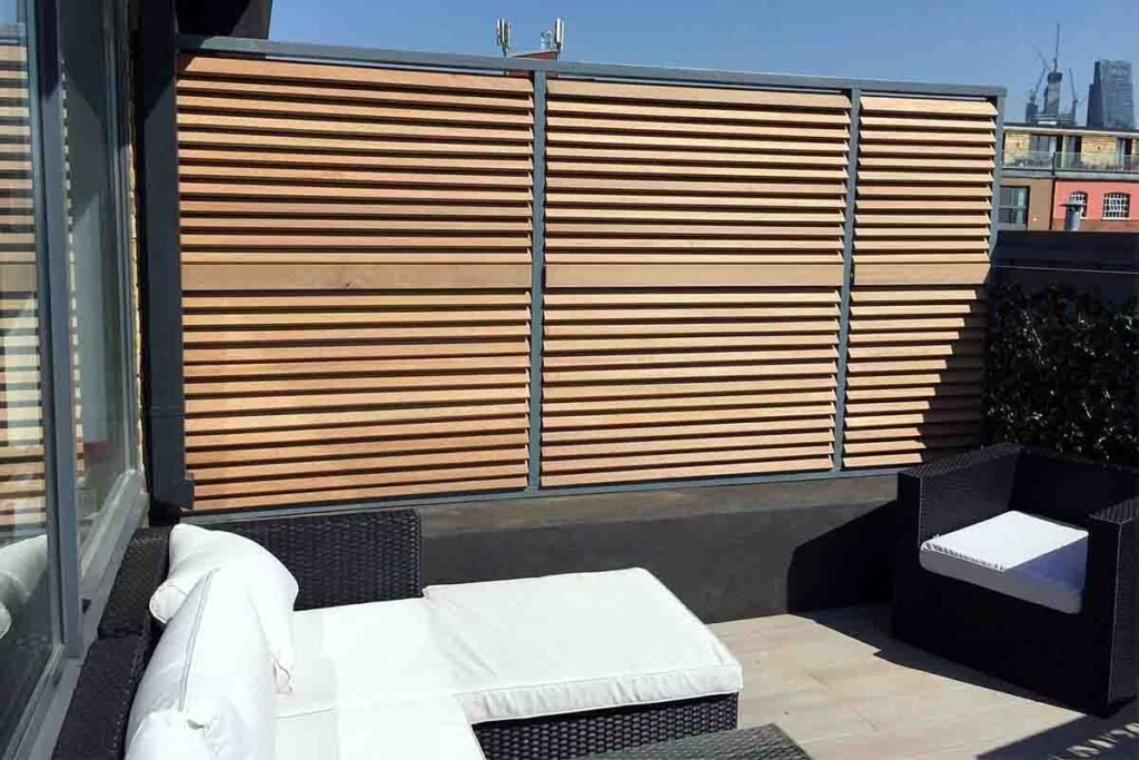 Modern horizontal slat privacy screens with clean contemporary lines