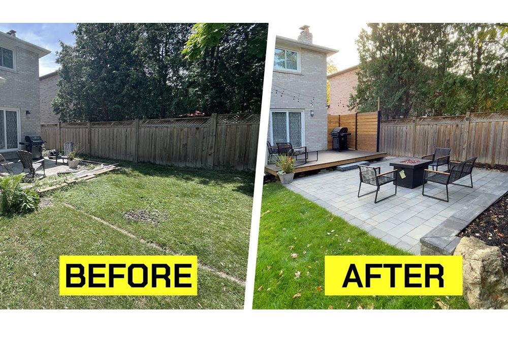 small backyard remodel before and after showing transformed tight space